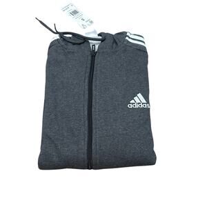Adidas Mens Ess 3-Stripes Fleece Full Zip Hoodie Dark Gray IJ6480 Size Small New